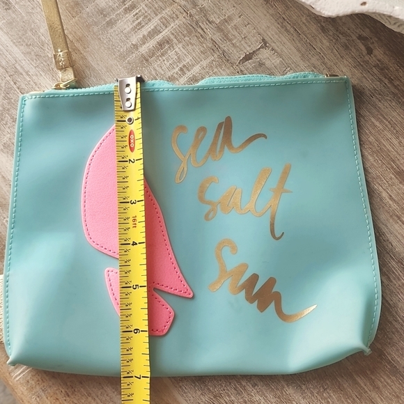 "Sea Salt Sun" Lilly Pulirzer Wristlet Zip Pouch Beach Rubber Leather Blue - Picture 2 of 12